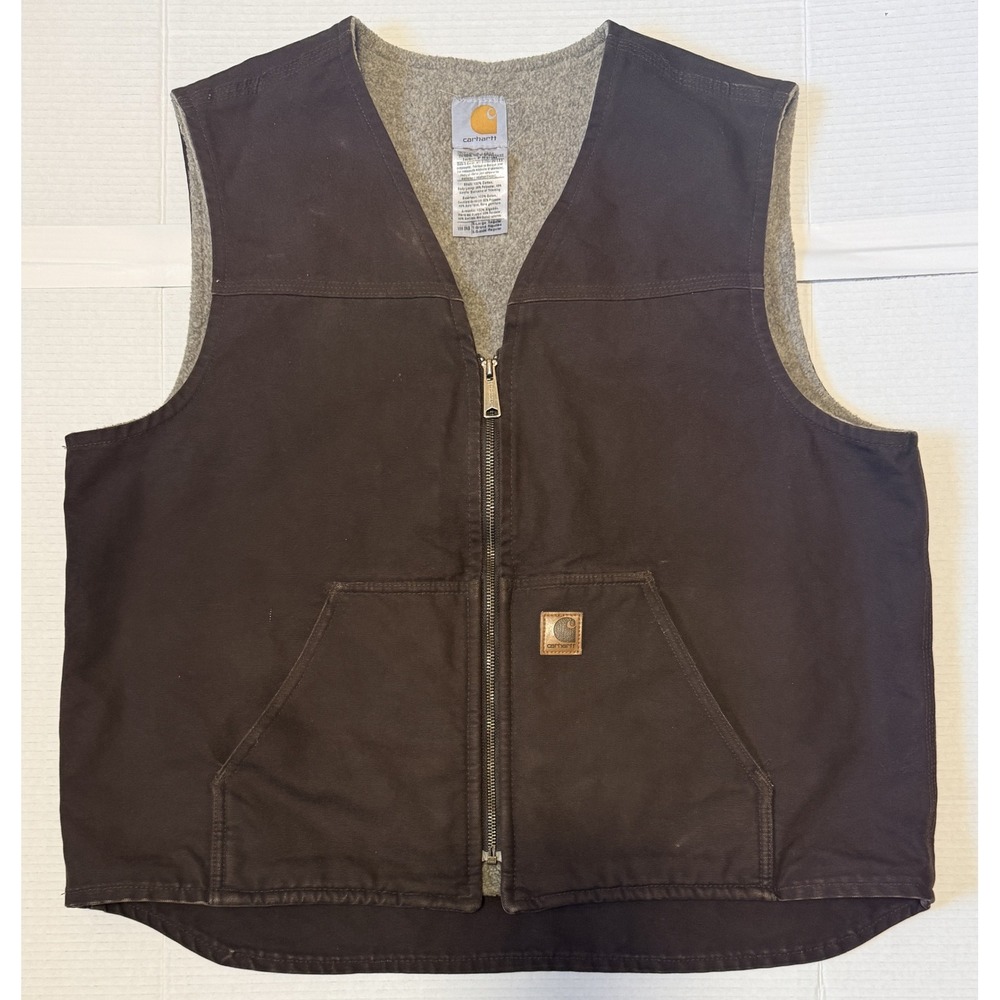 CARHARTT V26 DKB - Men's Vest - Duck Canvas Brown Sherpa Lined - XL Regular